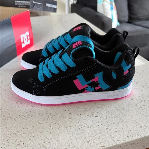 DC Black and Blue Sneakers with Pink Accents - Picture 3 of 5
